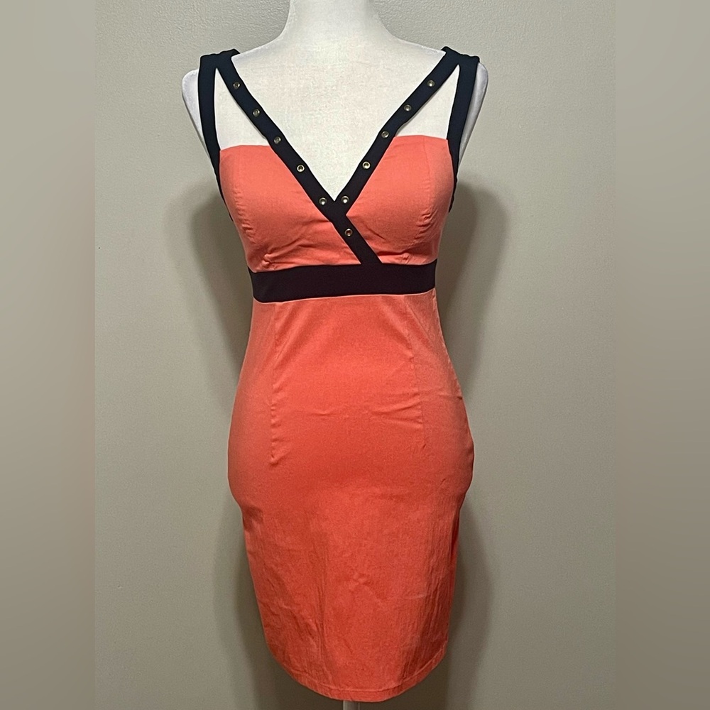 Women Small Body Con Empire Waist Plunge V-Neck Dress Cut Out Feminine Stretch
